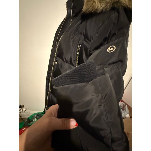 Michael Kors Puffer Coat Hooded Faux Fur Trim Down Black Size Large - Picture 11 of 16